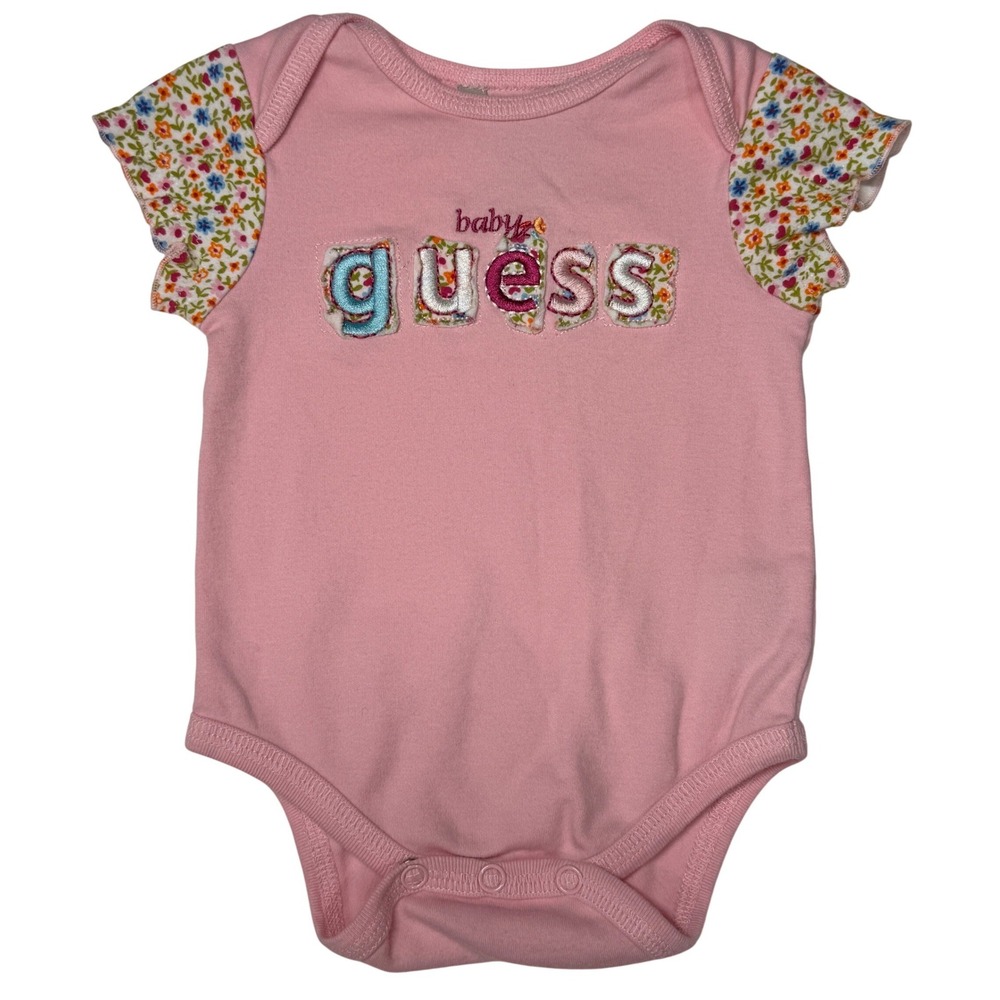 Guess Girls Bodysuit Floral Flutter Sleeve‎ 3/6M Pink Cotton Everyday Wear